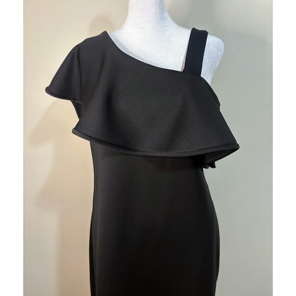 Calvin Klein Little Black Dress One Shoulder Ruffle Size 14 - Picture 2 of 8